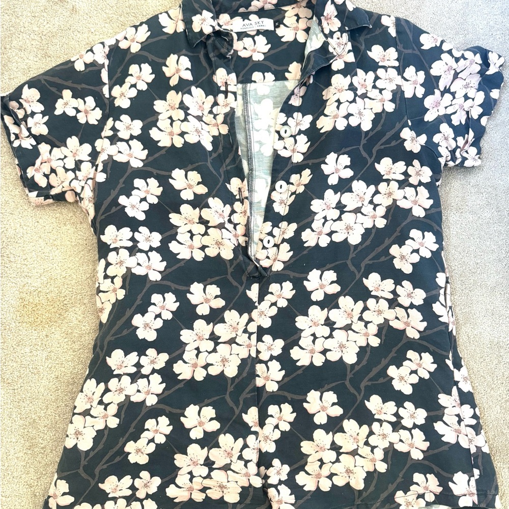 Floral Black Button-Up Shirt